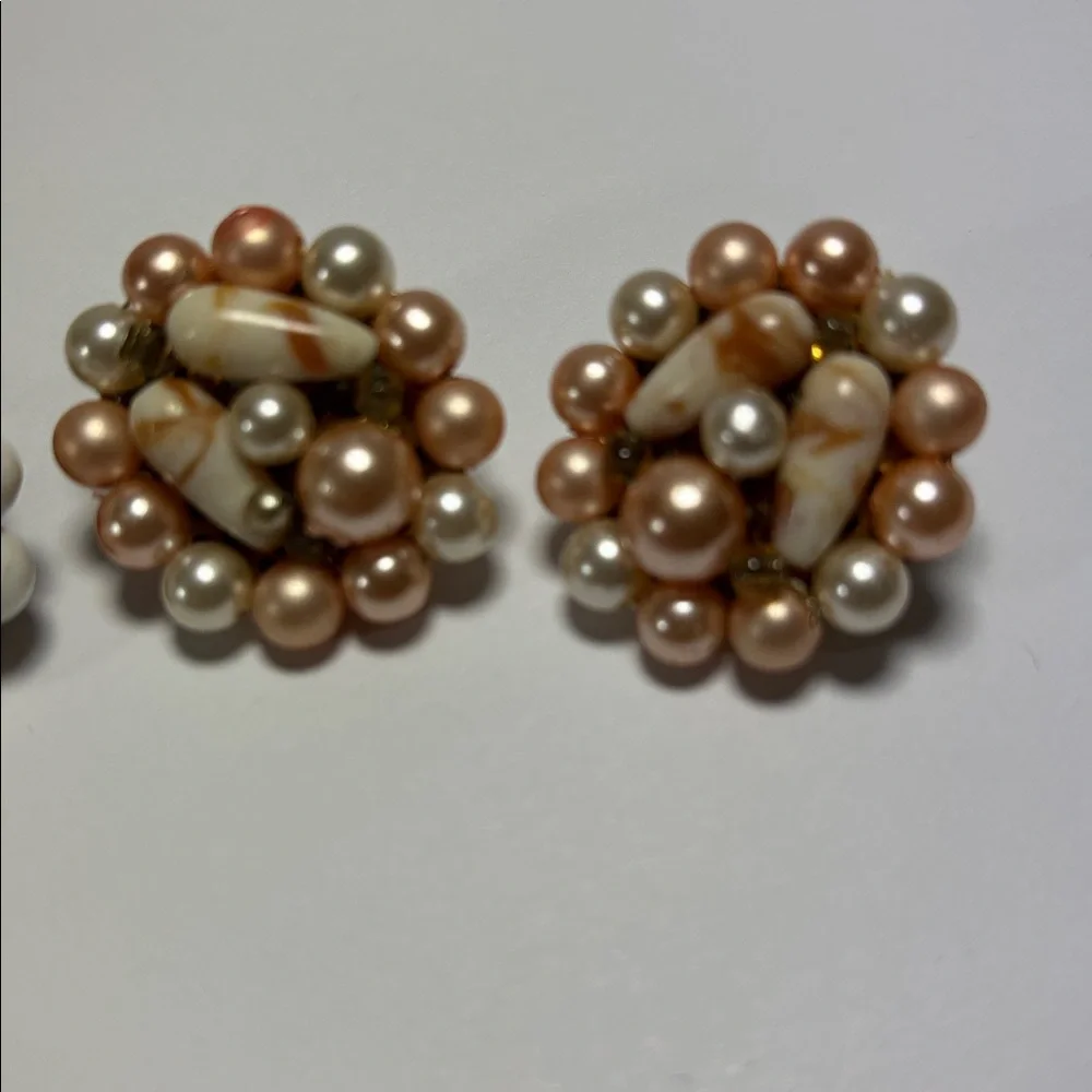 Elegant Pearl Cluster Clip On Vintage Earrings